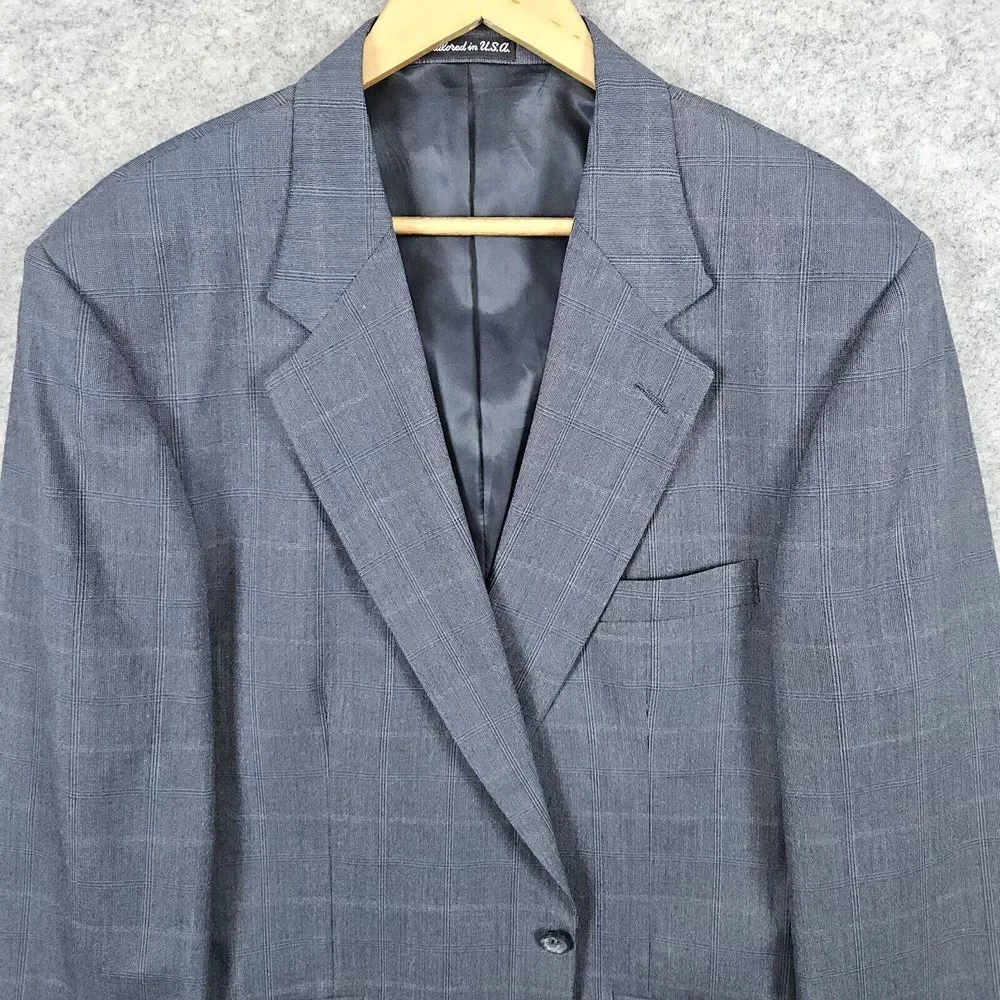 Stafford Executive 2-Pc Suit Blazer 44L Pants 37x31.5‎ Gray Windowpane SNAGS